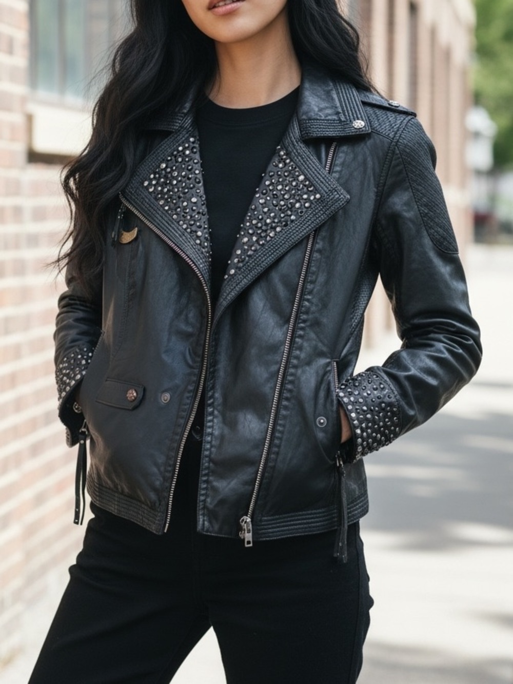Harley-Davidson Women’s Black Studded Leather Moto Jacket Size Small